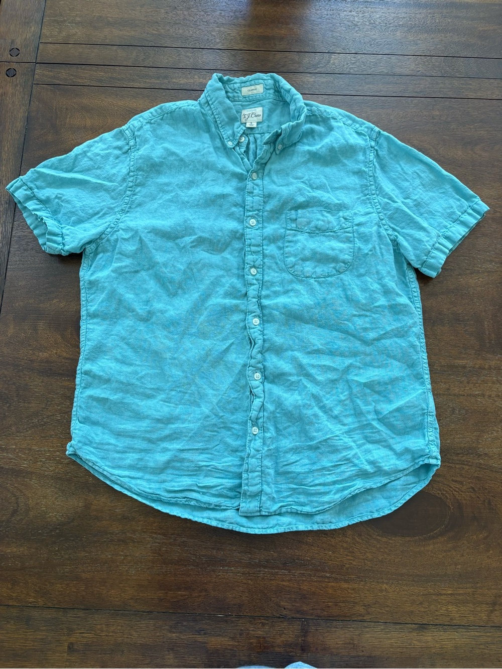 J Crew Baird McNutt Shirt Irish Linen Short Sleeve Button Down Aqua Mens Large